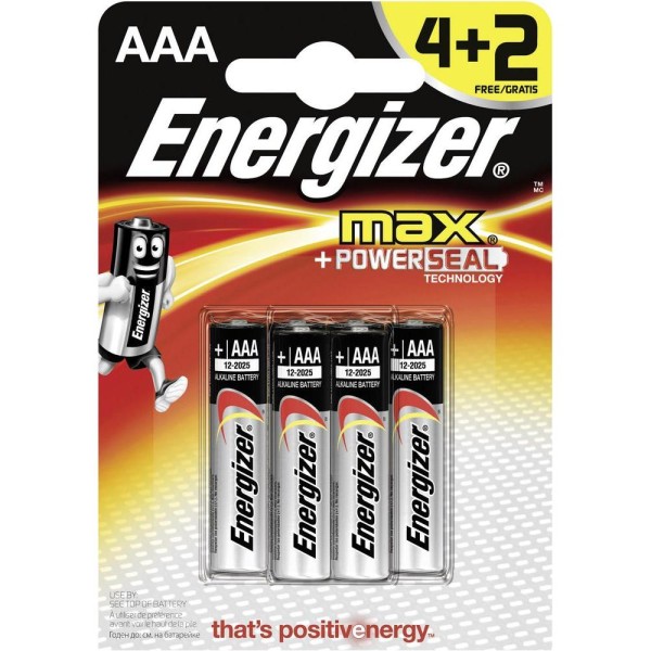 Energizer AAA E92BP6 4+2 1.5V Battery (pkt/6pc)